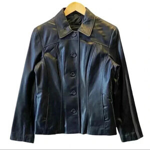 Danier Black Leather Jacket Blazer Button Front  Insulated Removable Liner Small